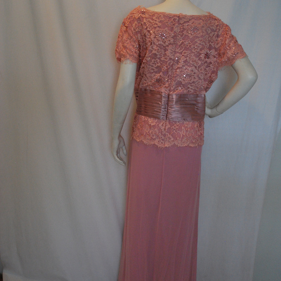 Long Pink Mothers Gown Lace Chiffon Satin Trim SS - Picture 6 of 8